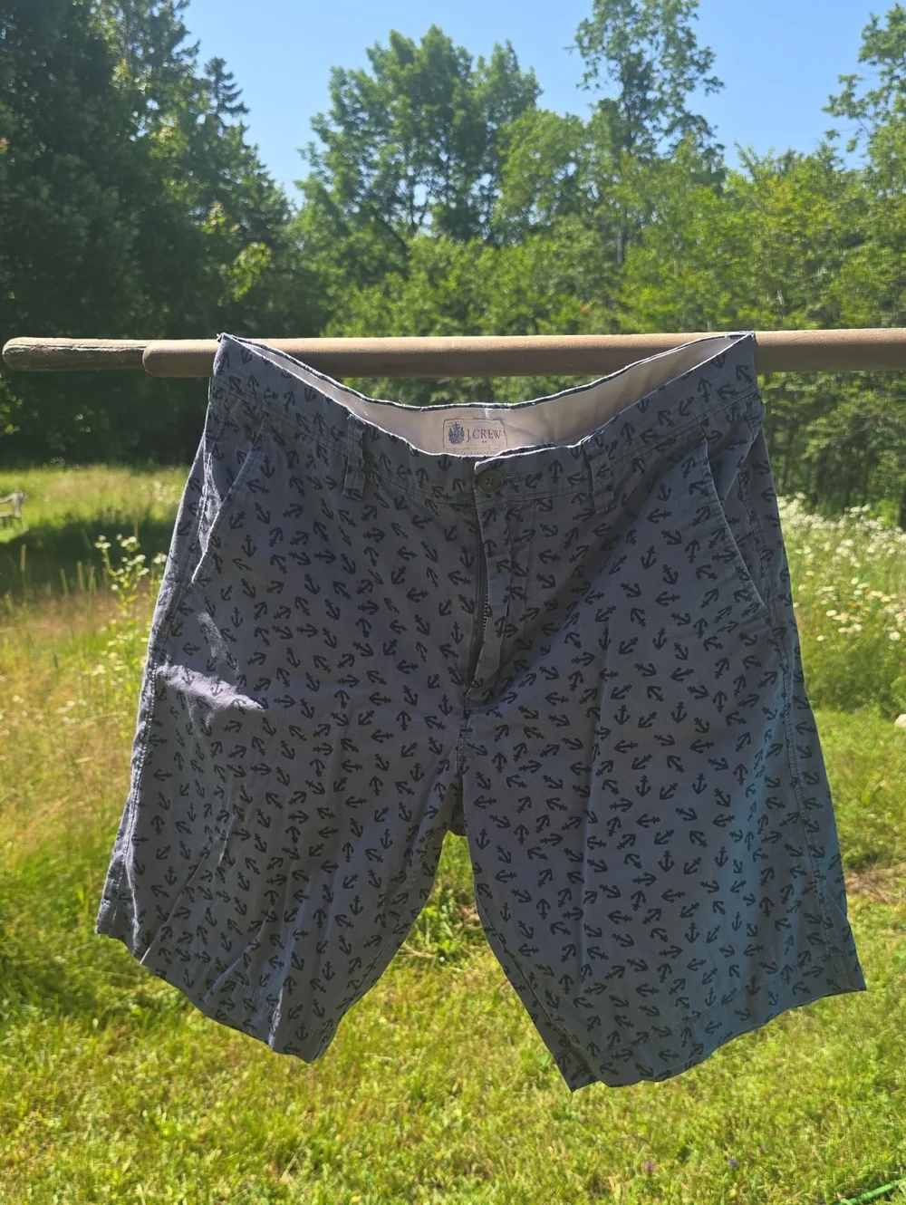 Vintage J. Crew Navy Anchor-Print Flat Front Men’s Shorts 32